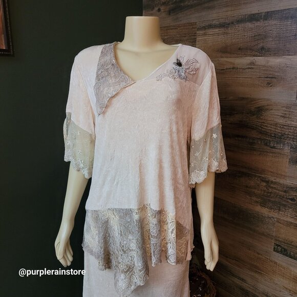 Vtg Spencer Alexis Ethereal Top Skirt Set Sz 12 Floral Chiffon Lace Coquette - Picture 2 of 14